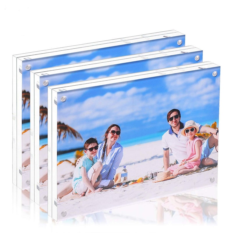 JUOIFIP إطار صور أكريليك JUOIFIP 3 عبوة 8x10، إطار صور مغناطيسي مزدوج الجوانب شفاف 10 مم للعرض على المكتب مع حامل - قماش ميكروفايبر ناعم مجاني - Image 1